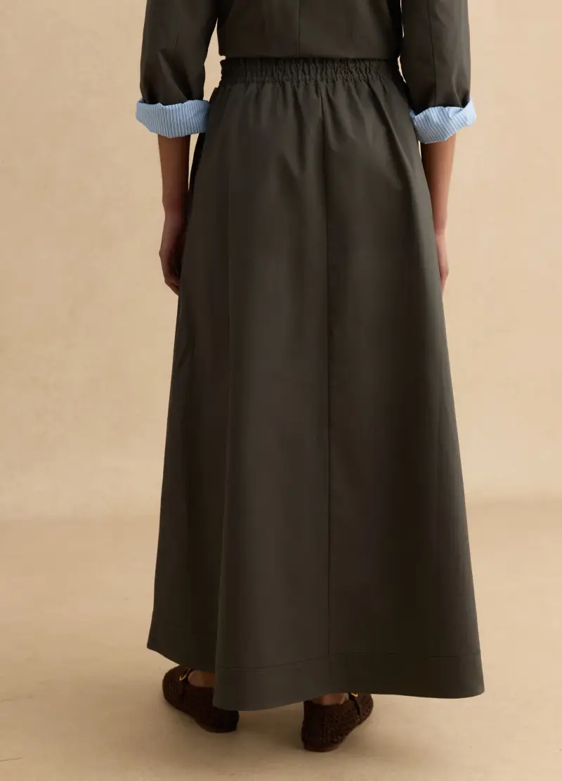 Gonna Lunga In Puro Cotone Grigia Con Cintura Elastica, Donna, Grigio miniatura 3