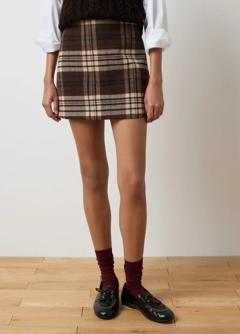 Gonna Mini Marrone A Quadri Multicolor Regular Fit, Donna, Multicolor miniatura 2