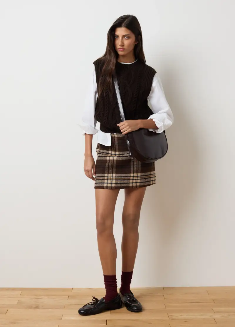 Gonna Mini Marrone A Quadri Multicolor Regular Fit, Donna, Multicolor