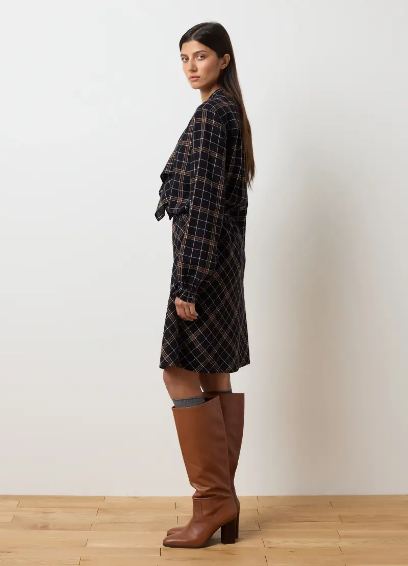 LES COPAINS, Abito In Puro Cotone E Flanella Nero Regular Fit, Donna, Nero miniatura 3