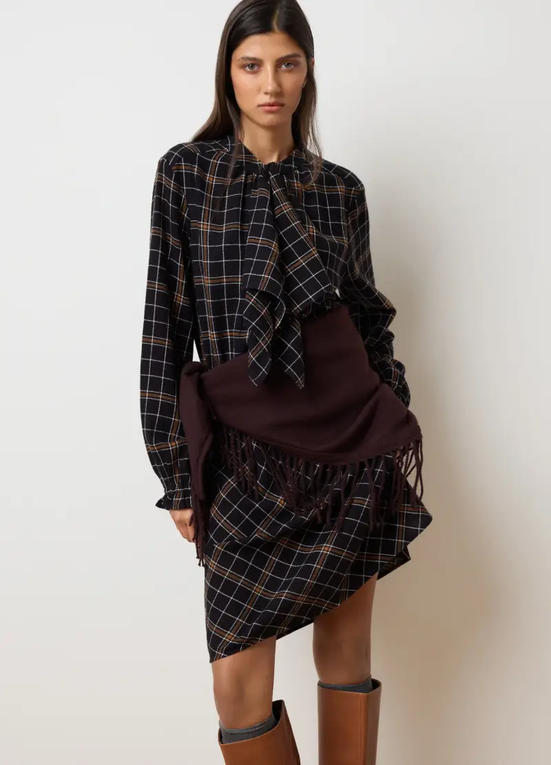 LES COPAINS, Abito In Puro Cotone E Flanella Nero Regular Fit, Donna, Nero