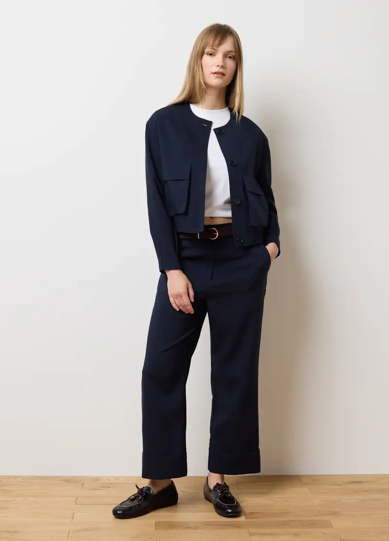 LES COPAINS , Pantaloni In Misto Blu Regular Fit, Donna, Blu