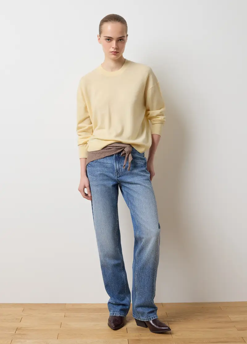 Jeans Baggy In Puro Cotone Blu Denim, Donna, Blu