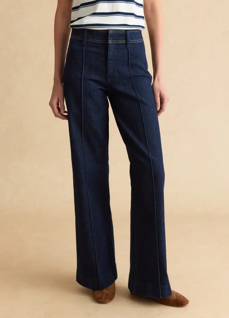 Jeans In Cotone Elasticizzato Blu Wide Leg, Donna, Blu miniatura 2