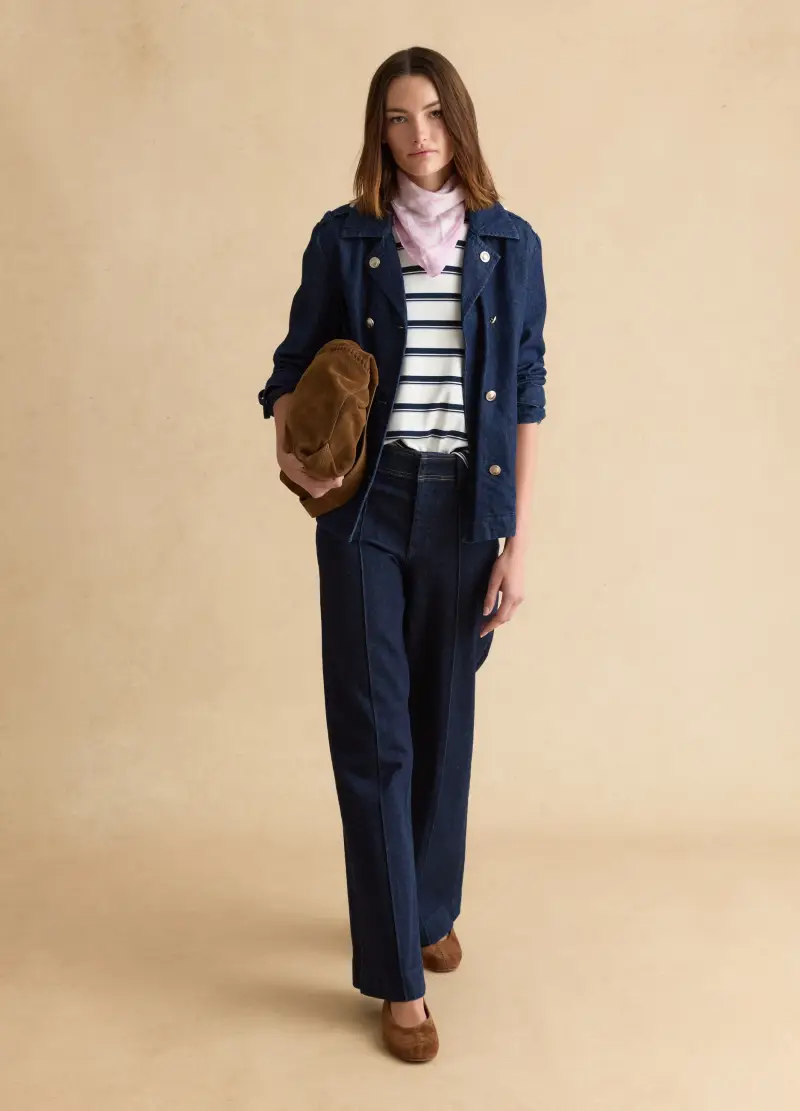 Jeans In Cotone Elasticizzato Blu Wide Leg, Donna, Blu