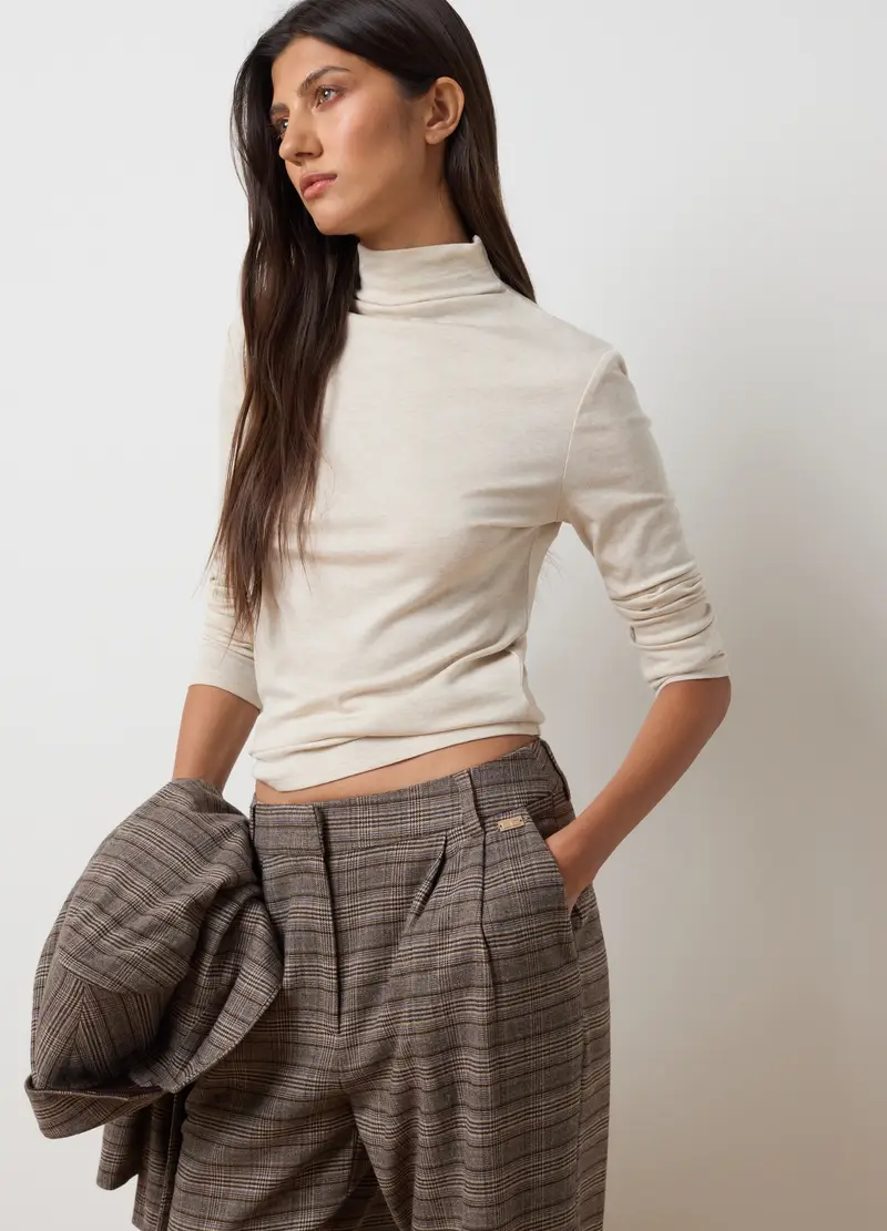 Maglia A Collo Alto Beige Regular Fit, Donna, Beige miniatura 3