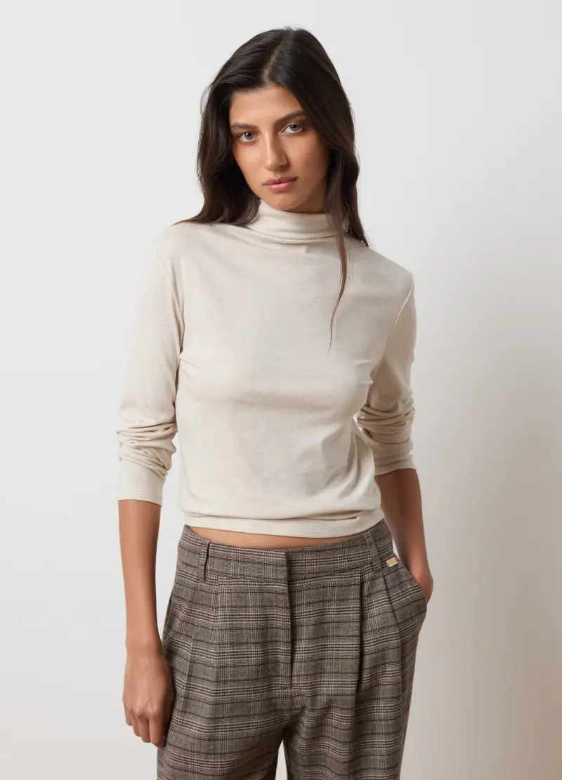 Maglia A Collo Alto Beige Regular Fit, Donna, Beige