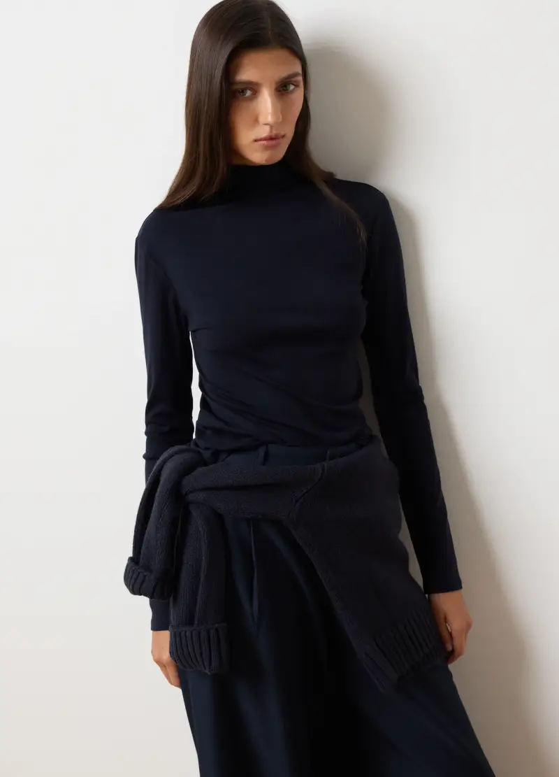 Maglia A Collo Alto Blu Regular Fit, Donna, Blu miniatura 3