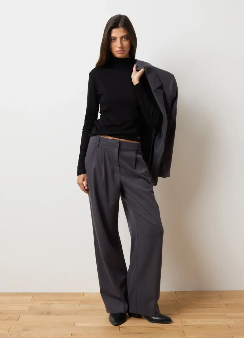 Maglia A Collo Alto Nera Regular Fit, Donna, Nero miniatura 2