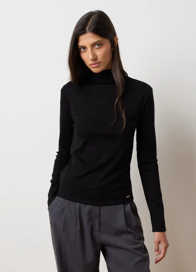 Maglia A Collo Alto Nera Regular Fit, Donna, Nero