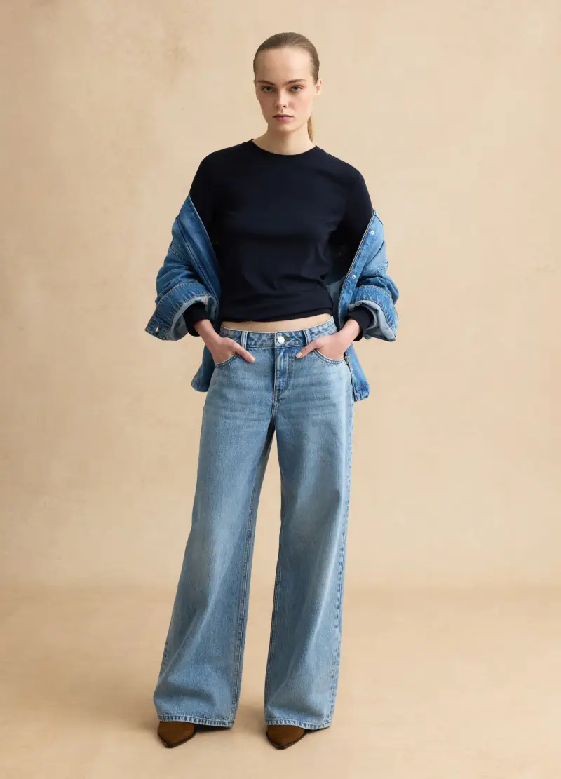 Maglia Girocollo Blu A Maniche Lunghe Regular Fit, Donna, Blu miniatura 2