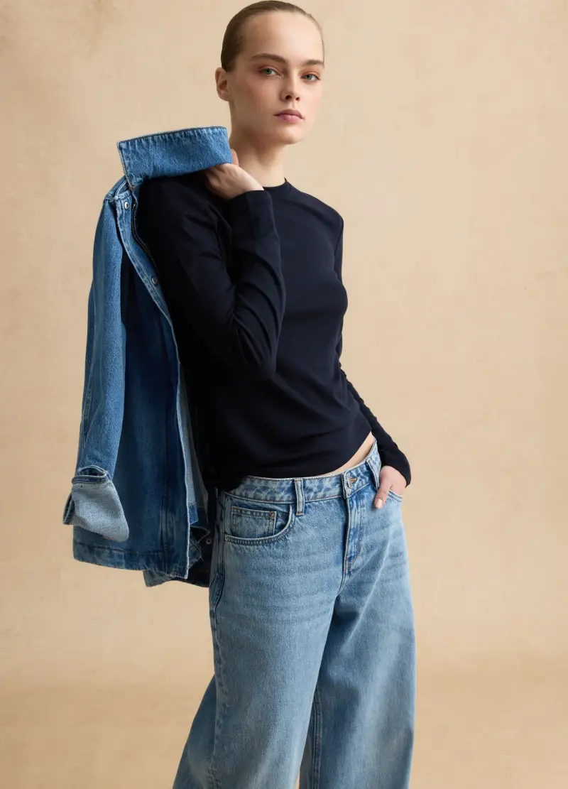 Maglia Girocollo Blu A Maniche Lunghe Regular Fit, Donna, Blu