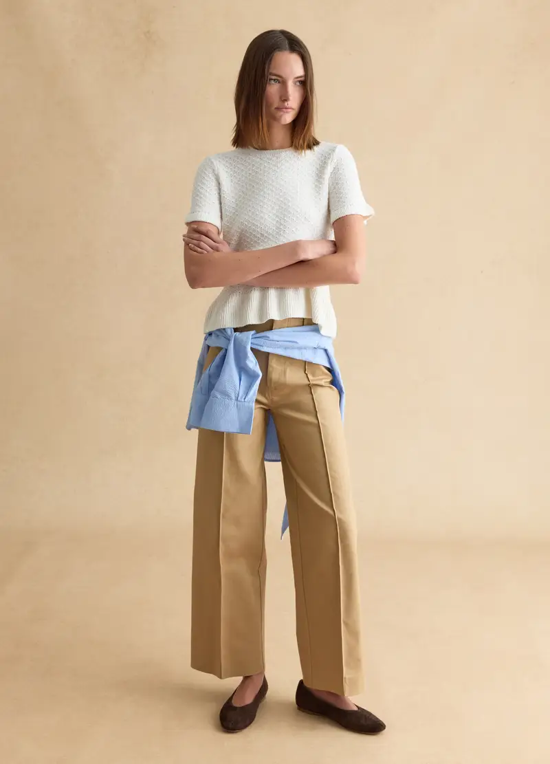 Maglia Girocollo In Misto Cotone Bianca Slim Fit, Donna, Bianco miniatura 2