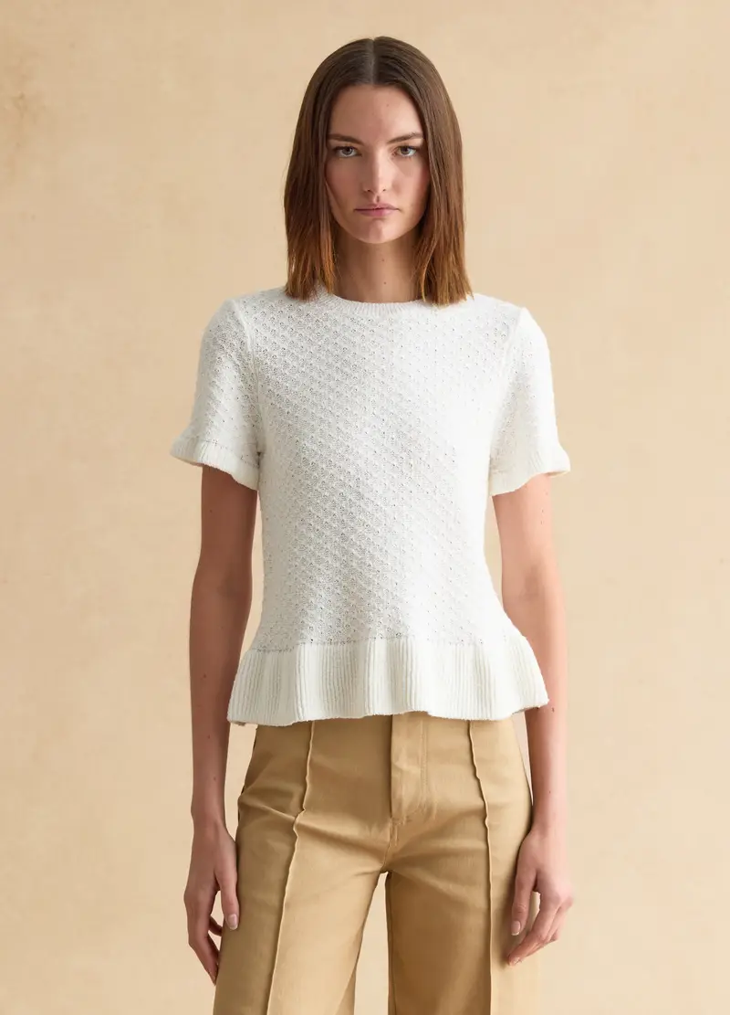 Maglia Girocollo In Misto Cotone Bianca Slim Fit, Donna, Bianco miniatura 3