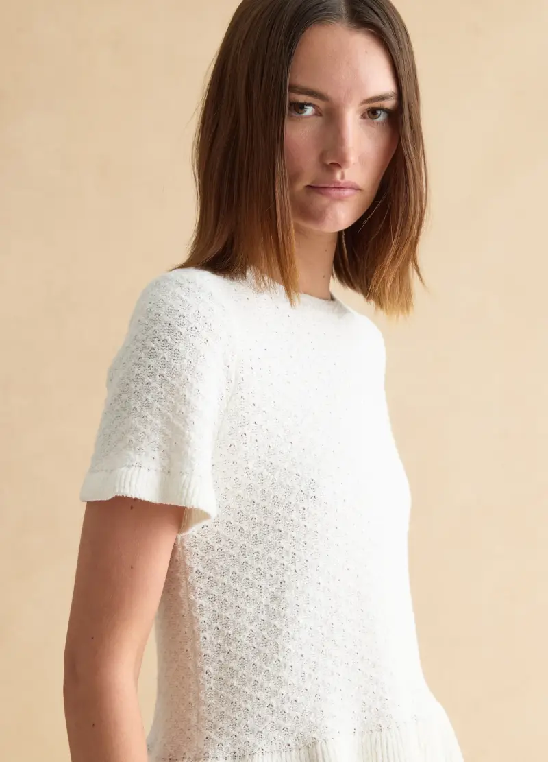 Maglia Girocollo In Misto Cotone Bianca Slim Fit, Donna, Bianco