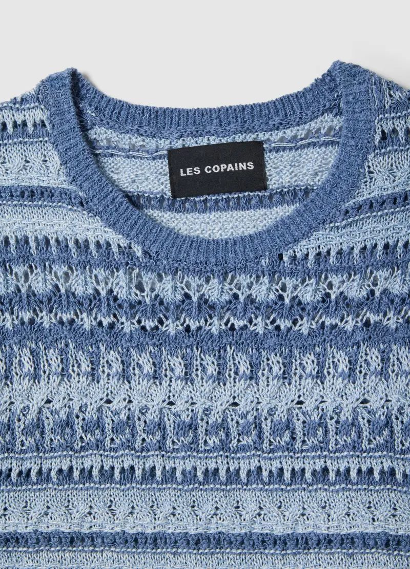 Maglia In Misto Cotone Blu Regular Fit Con Motivo A Maglia, Donna, Blu miniatura 2