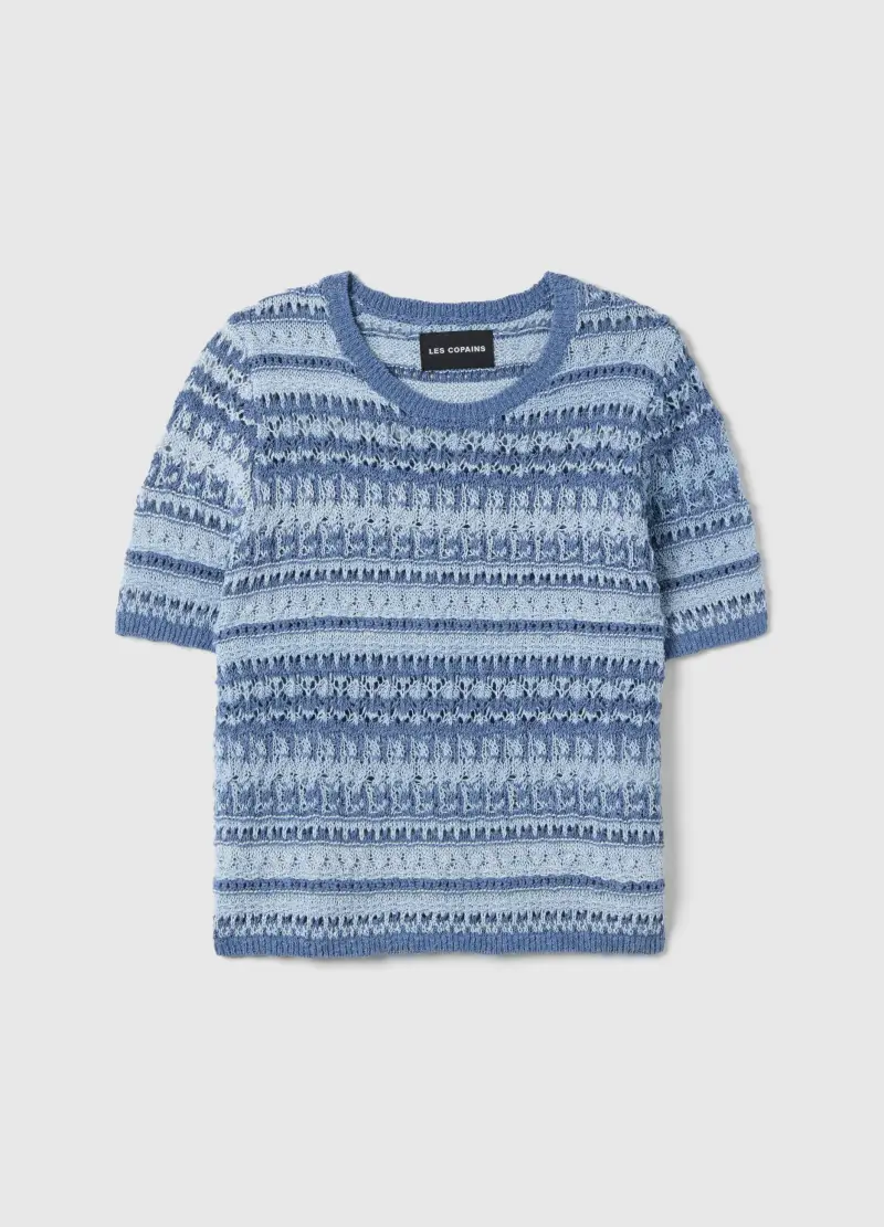 Maglia In Misto Cotone Blu Regular Fit Con Motivo A Maglia, Donna, Blu