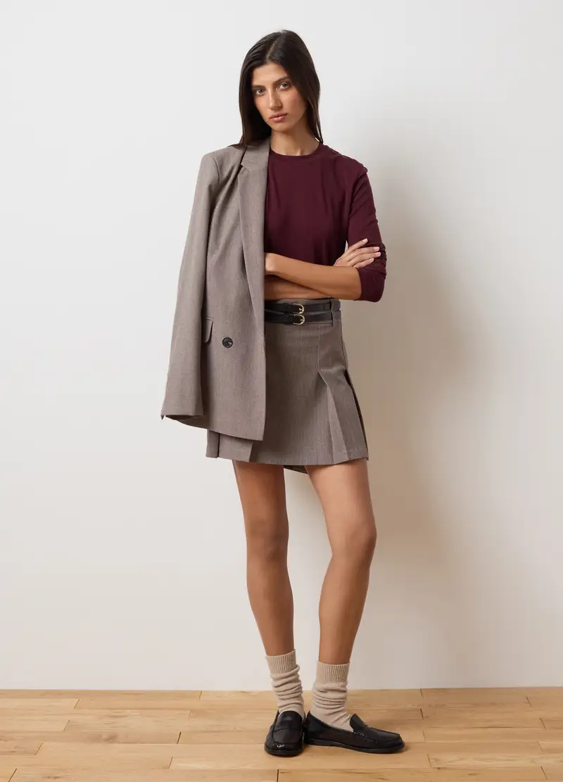 Maglia In Misto Cotone Elasticizzato Marrone Regular Fit, Donna, Marrone miniatura 2