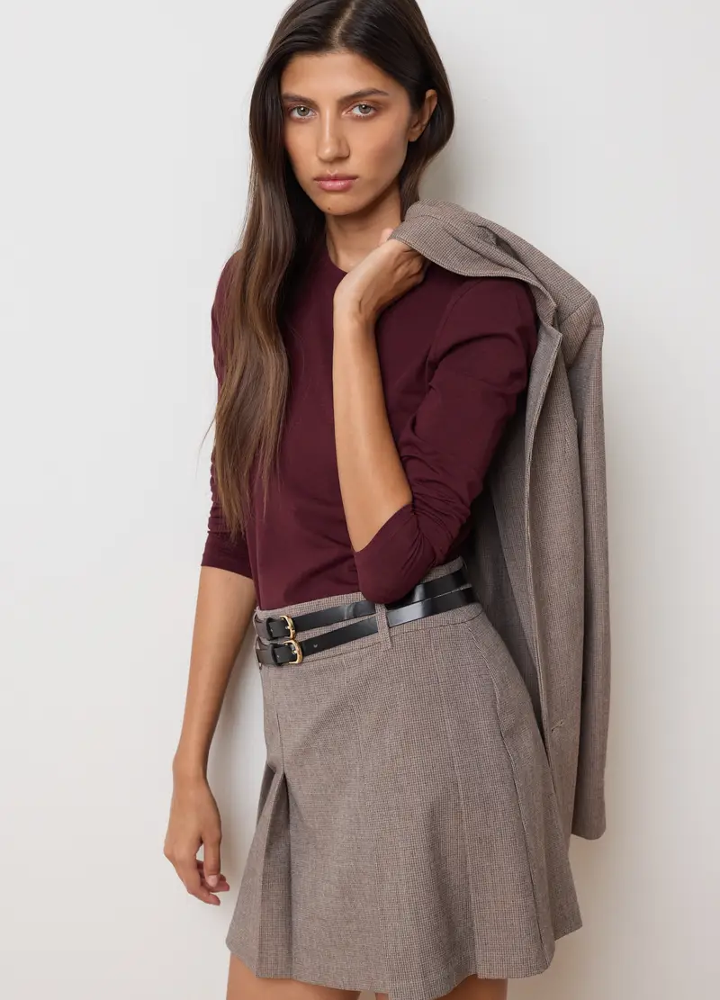 Maglia In Misto Cotone Elasticizzato Marrone Regular Fit, Donna, Marrone