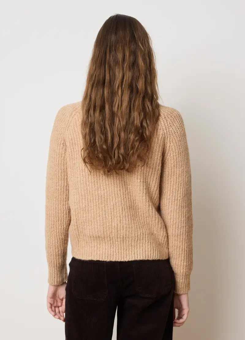 Maglione Beige A Coste Regular Fit, Donna, Beige miniatura 2