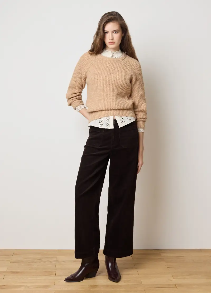 Maglione Beige A Coste Regular Fit, Donna, Beige miniatura 3