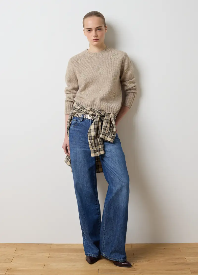 Maglione Beige Vestibilità Oversize Con Decorazioni, Donna, Beige miniatura 2