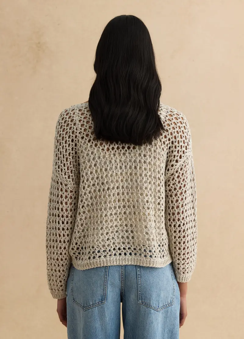 Maglione Bianco In Misto Cotone Con Lavorazione A Maglia, Donna, Bianco miniatura 3