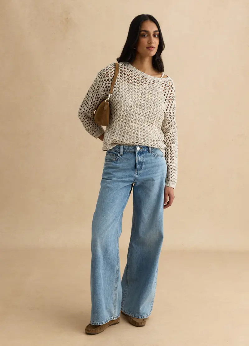 Maglione Bianco In Misto Cotone Con Lavorazione A Maglia, Donna, Bianco