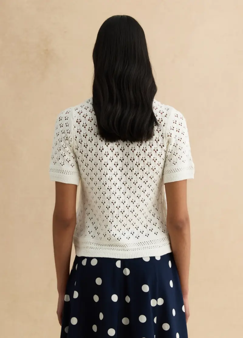 Maglione Bianco In Puro Cotone Vestibilità Fitted, Donna, Bianco miniatura 3