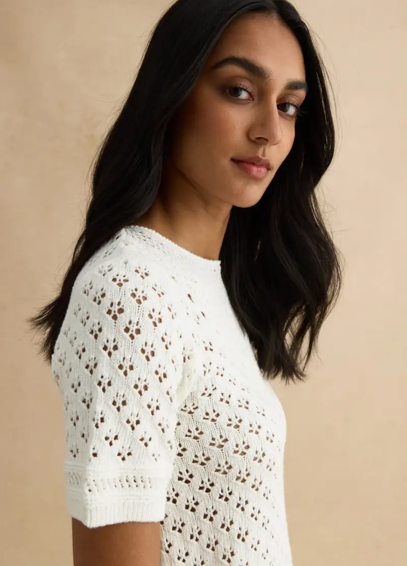 Maglione Bianco In Puro Cotone Vestibilità Fitted, Donna, Bianco