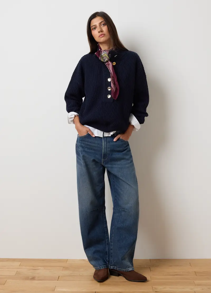 Maglione Blu Vestibilità Over, Donna, Blu miniatura 3