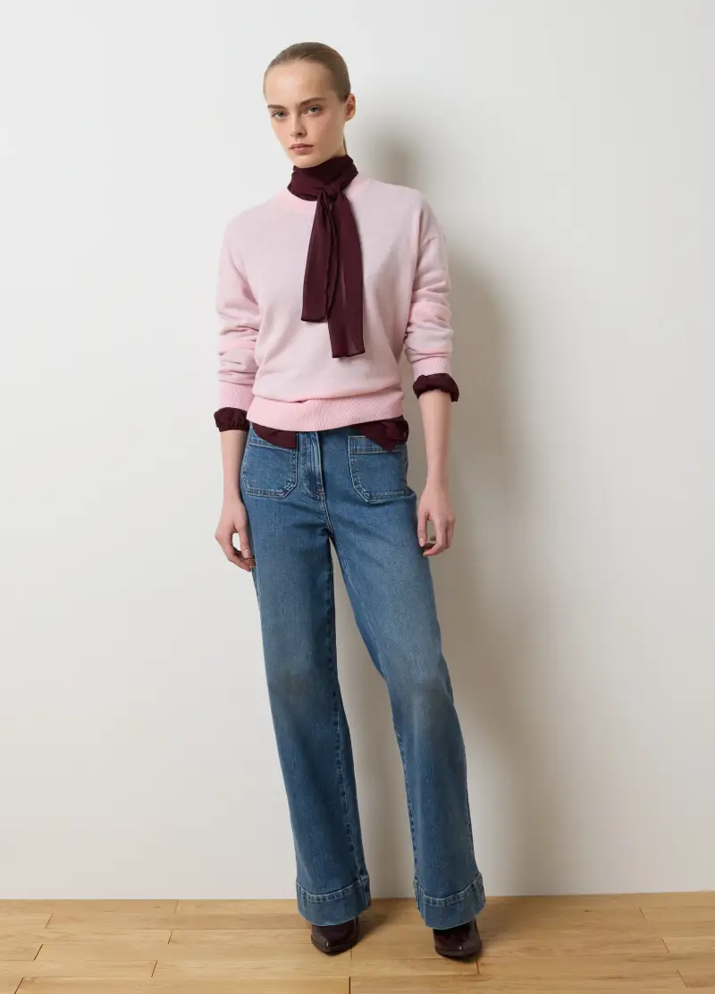 Maglione Girocollo Rosa In Pura Lana Regular Fit, Donna, Rosa miniatura 2