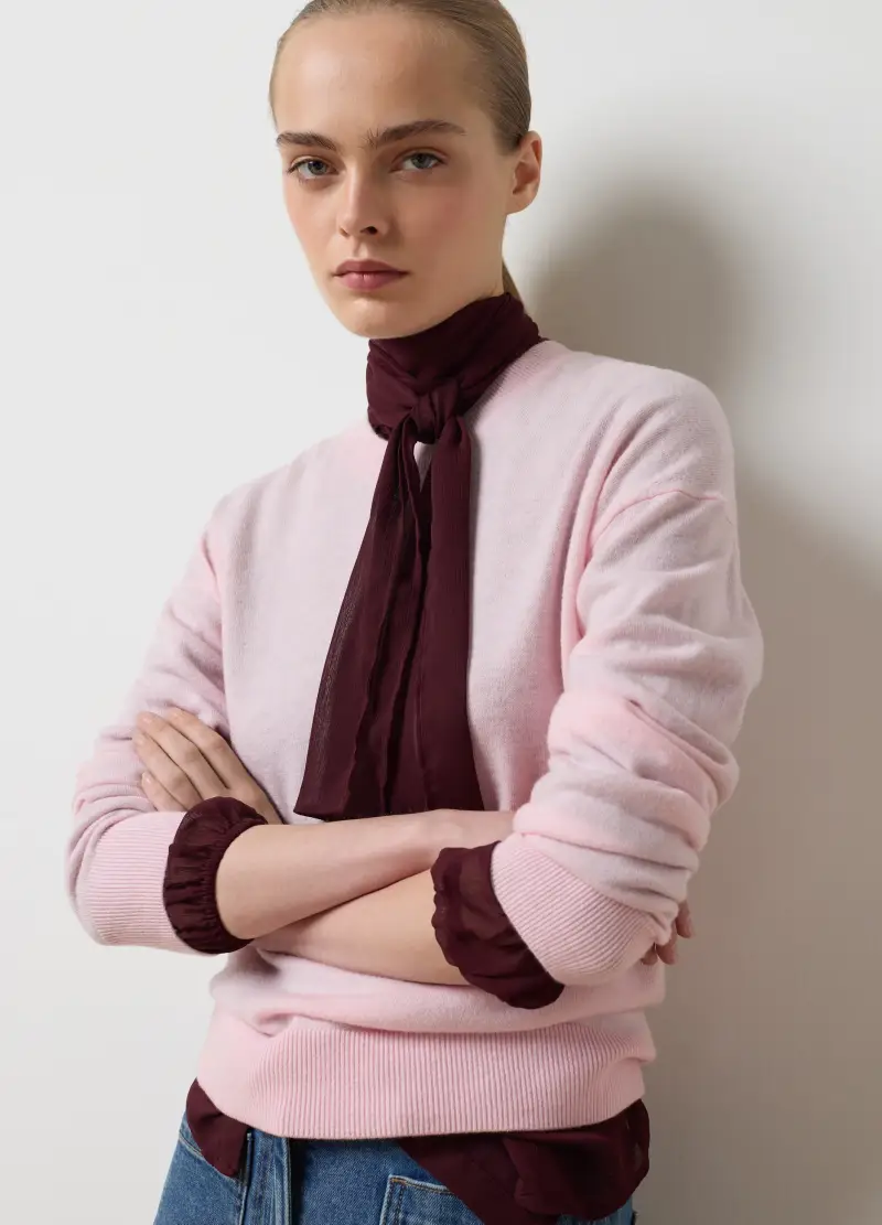 Maglione Girocollo Rosa In Pura Lana Regular Fit, Donna, Rosa