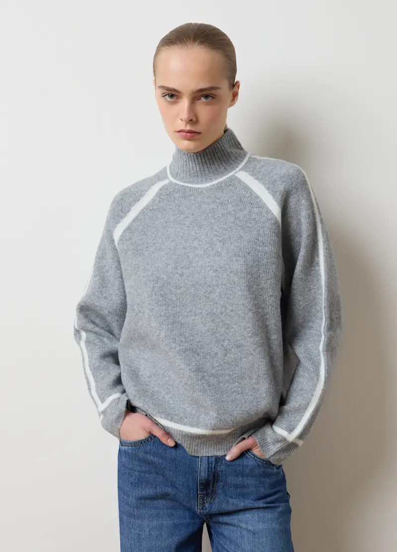 Maglione Grigio A Collo Alto Regular Fit, Donna, Grigio miniatura 3