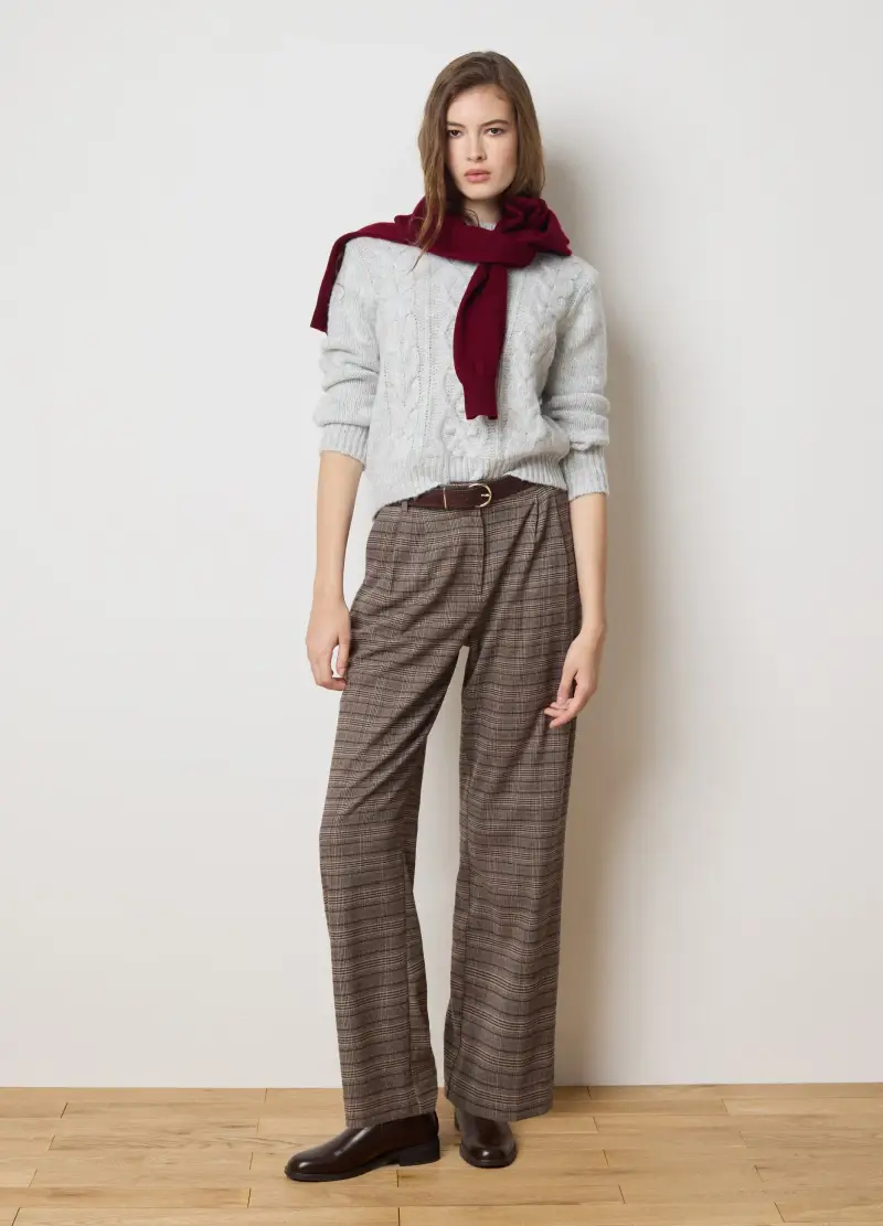 Maglione Grigio Con Lavorazione A Treccia In Misto Lana, Donna, Grigio