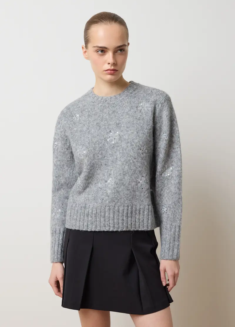 Maglione Grigio Vestibilità Oversize Con Decorazioni, Donna, Grigio miniatura 3