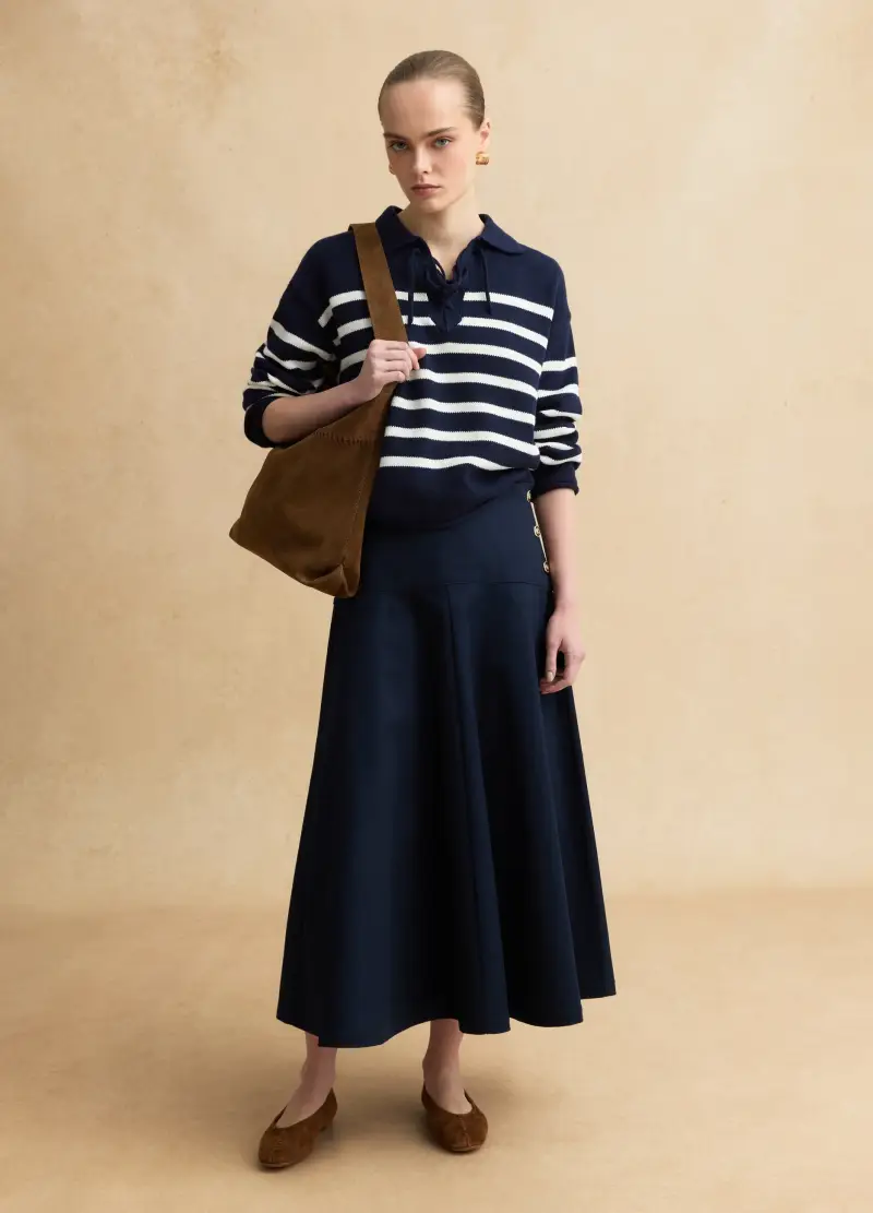 Les Copains Maglione Donna A Righe Blu e Bianco In Puro Cotone miniatura 2