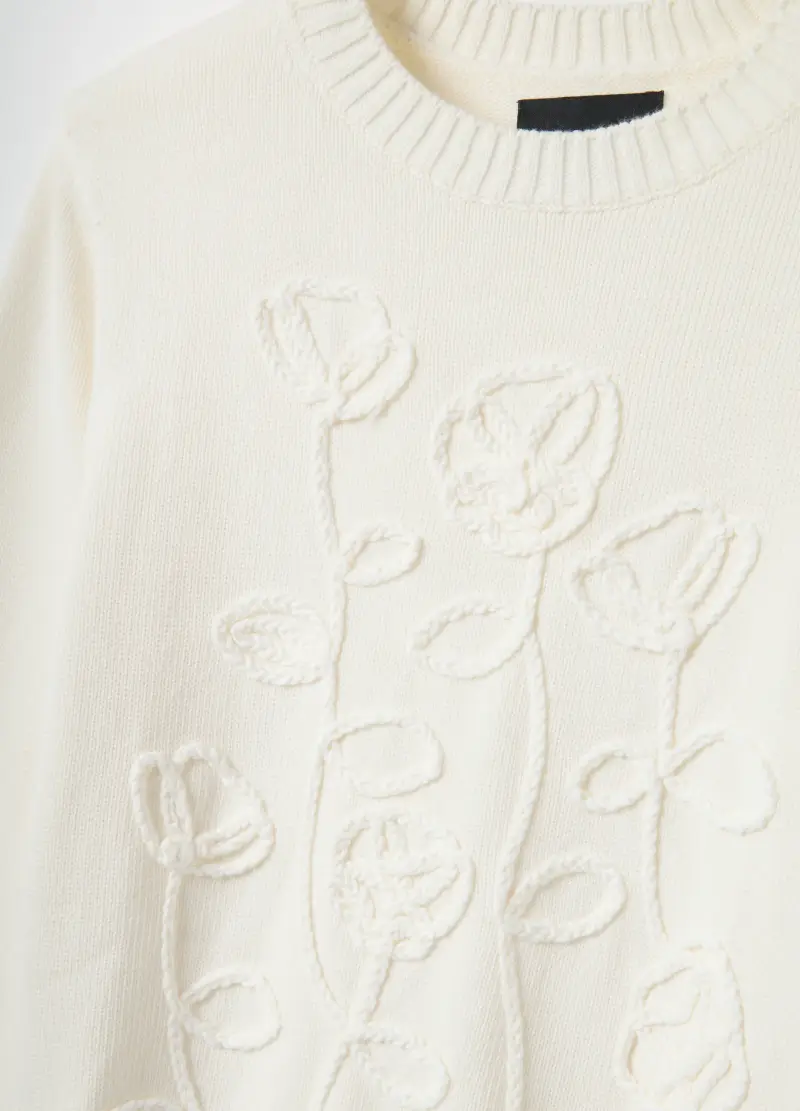 Les Copains Maglione Donna Bianco in Puro Cotone con Design Floreale miniatura 2