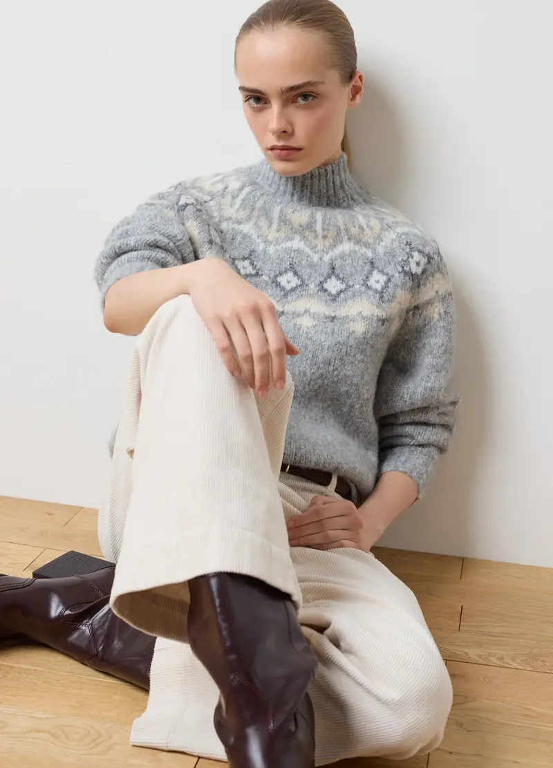 Les Copains Maglione Jacquard Multicolor con Collo Vulcano in Misto Lana Donna