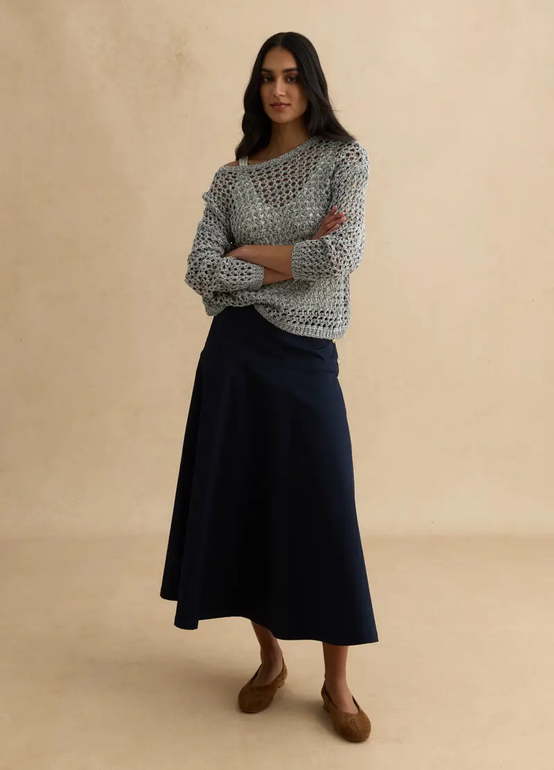 Maglione Multicolor In Misto Cotone Con Lavorazione A Maglia, Donna, Nero miniatura 2