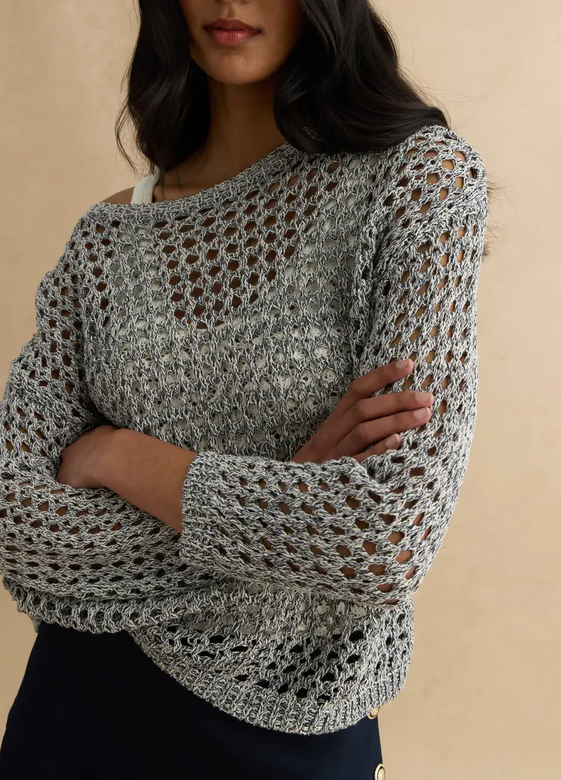 Maglione Multicolor In Misto Cotone Con Lavorazione A Maglia, Donna, Nero