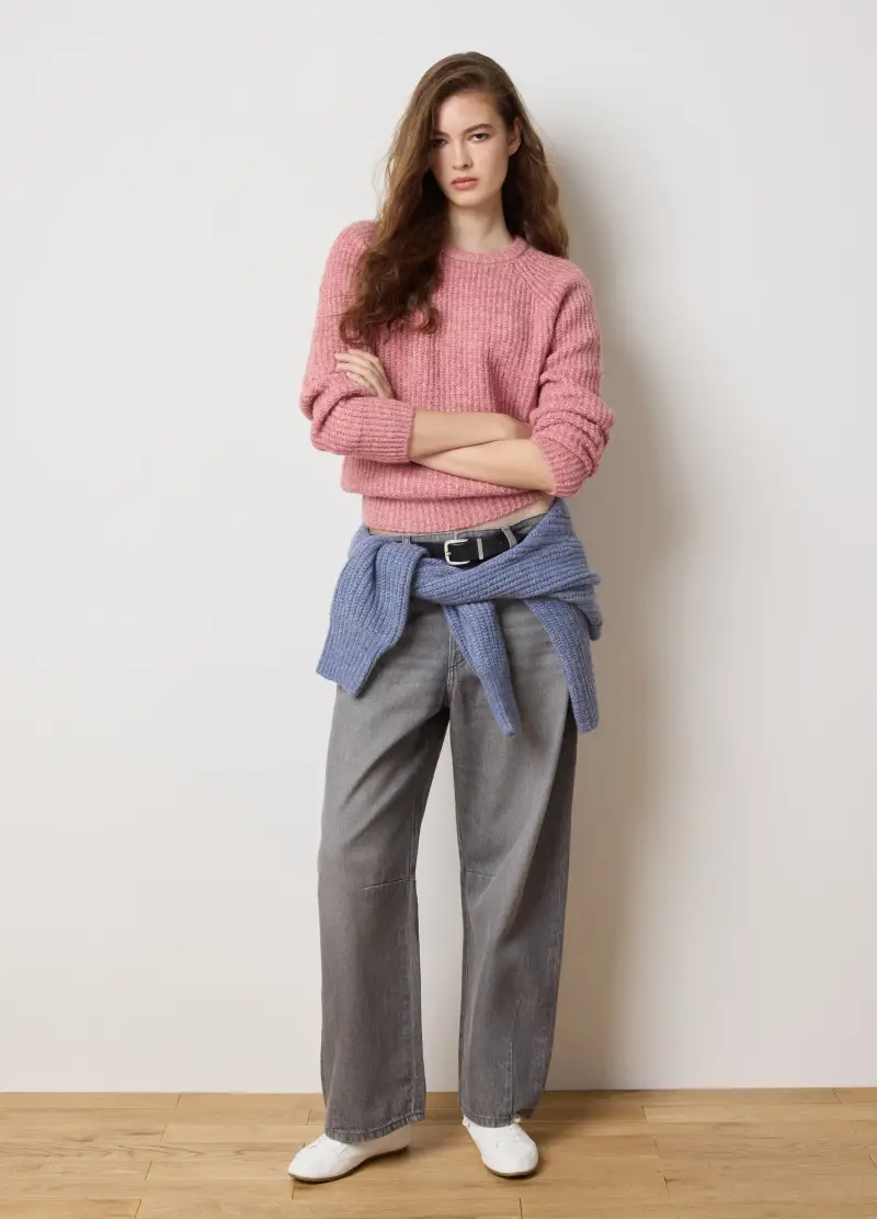 Maglione Rosa A Coste Regular Fit, Donna, Rosa