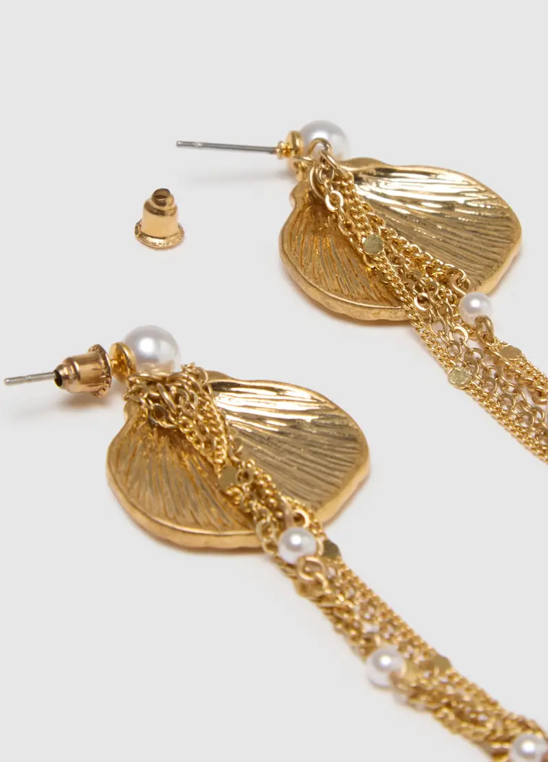 Orecchini Color Oro A Forma Di Conchiglia Con Catene Pendenti, Donna, Oro miniatura 3