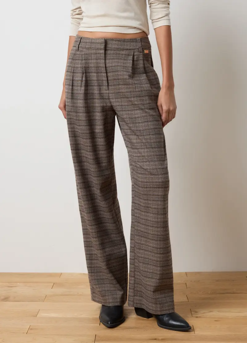 Pantaloni A Quadri Marroni Slim Fit, Donna, Marrone miniatura 2