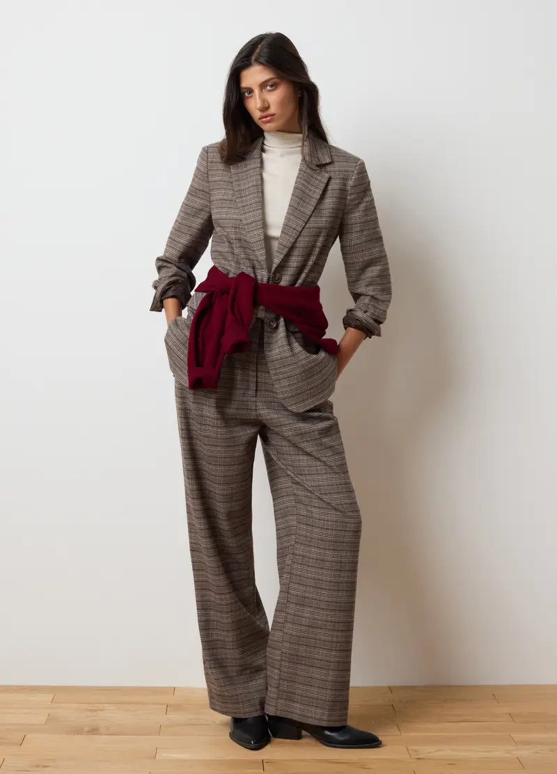 Pantaloni A Quadri Marroni Slim Fit, Donna, Marrone