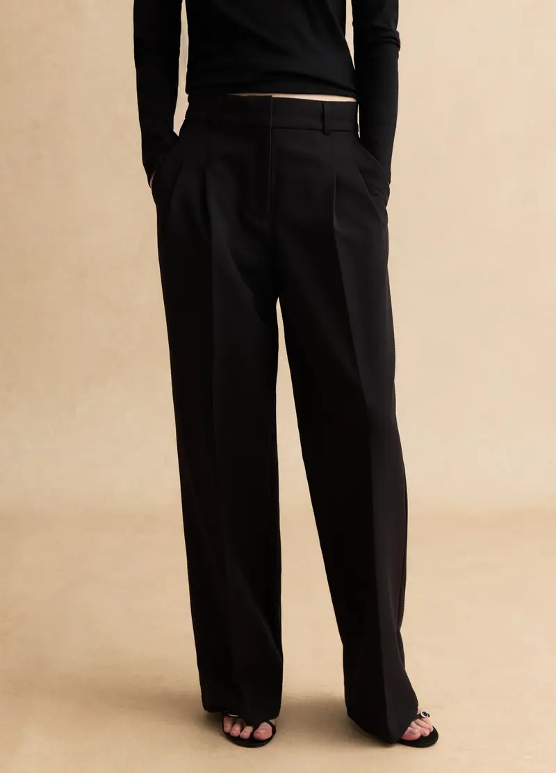 Pantaloni Ampi Neri Regular Fit, Donna, Nero miniatura 2