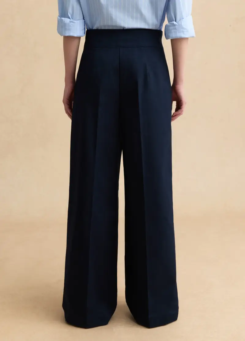 Pantaloni Chino Wide Leg In Puro Cotone Blu, Donna, Blu miniatura 3