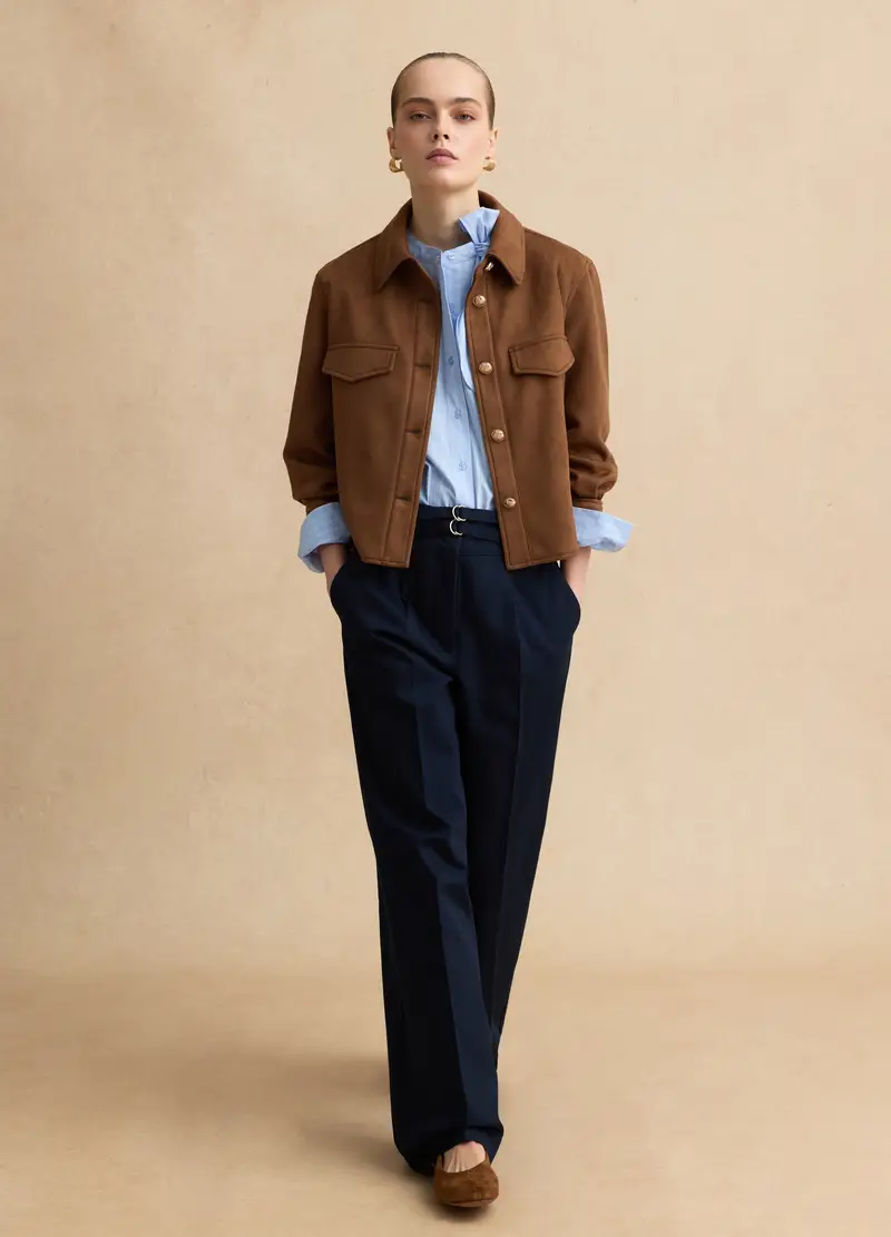 Pantaloni Chino Wide Leg In Puro Cotone Blu, Donna, Blu