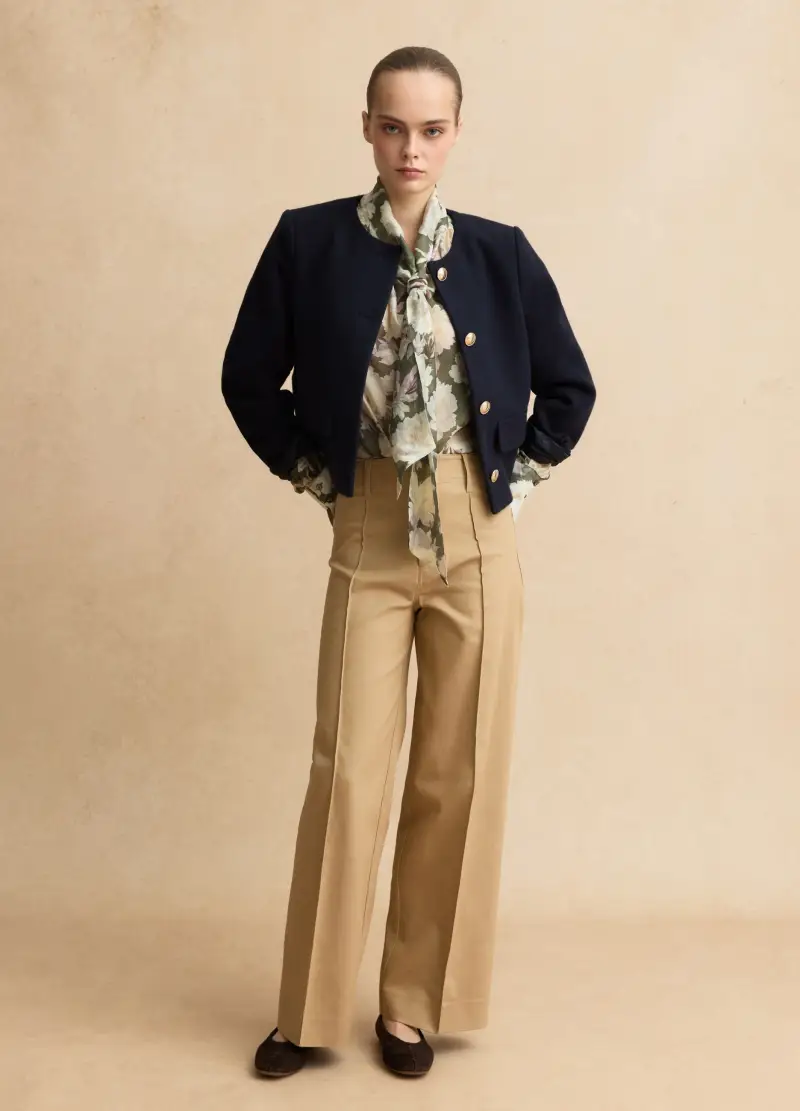 Pantaloni Dritti In Misto Cotone Beige Regular Fit, Donna, Beige