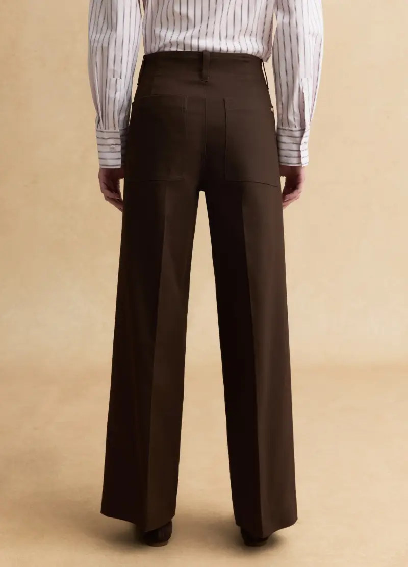 , Pantaloni Dritti In Misto Cotone Marroni Regular Fit, Donna, Marrone miniatura 3